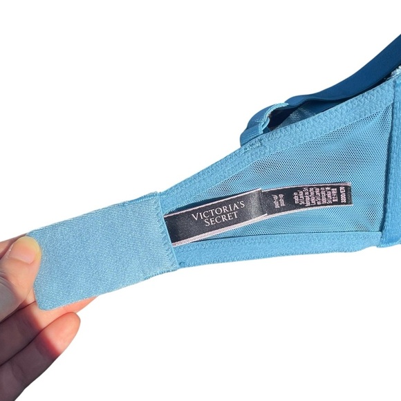 Victoria’s Secret very sexy lined push-up bra shimmer lace mesh velvet blue 32DD - Picture 4 of 5